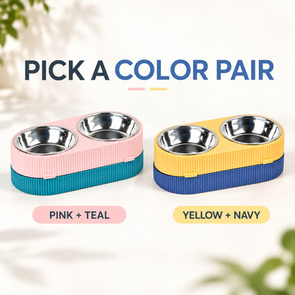 GAVPEPY Stainless Steel Double Pet Bowl Set, 31.5 x 16.5 x 9.3 cm, Pink and Green or Blue and Yellow, for Everyday Dog and Cat Meals or Water at Home, two removable-looking bowls in a joined base; a practical feeding setup for daily pet-care routines image 5 - 4.jpg