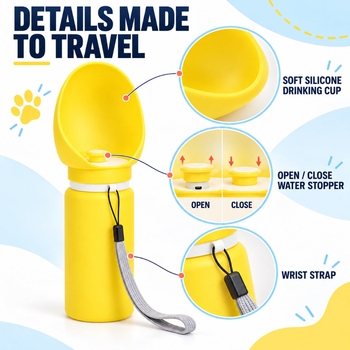 Foldable Silicone Travel Dog Water Bottle, 550 mL, 4 Options, By GAVPEPY image 5 - 4.jpg