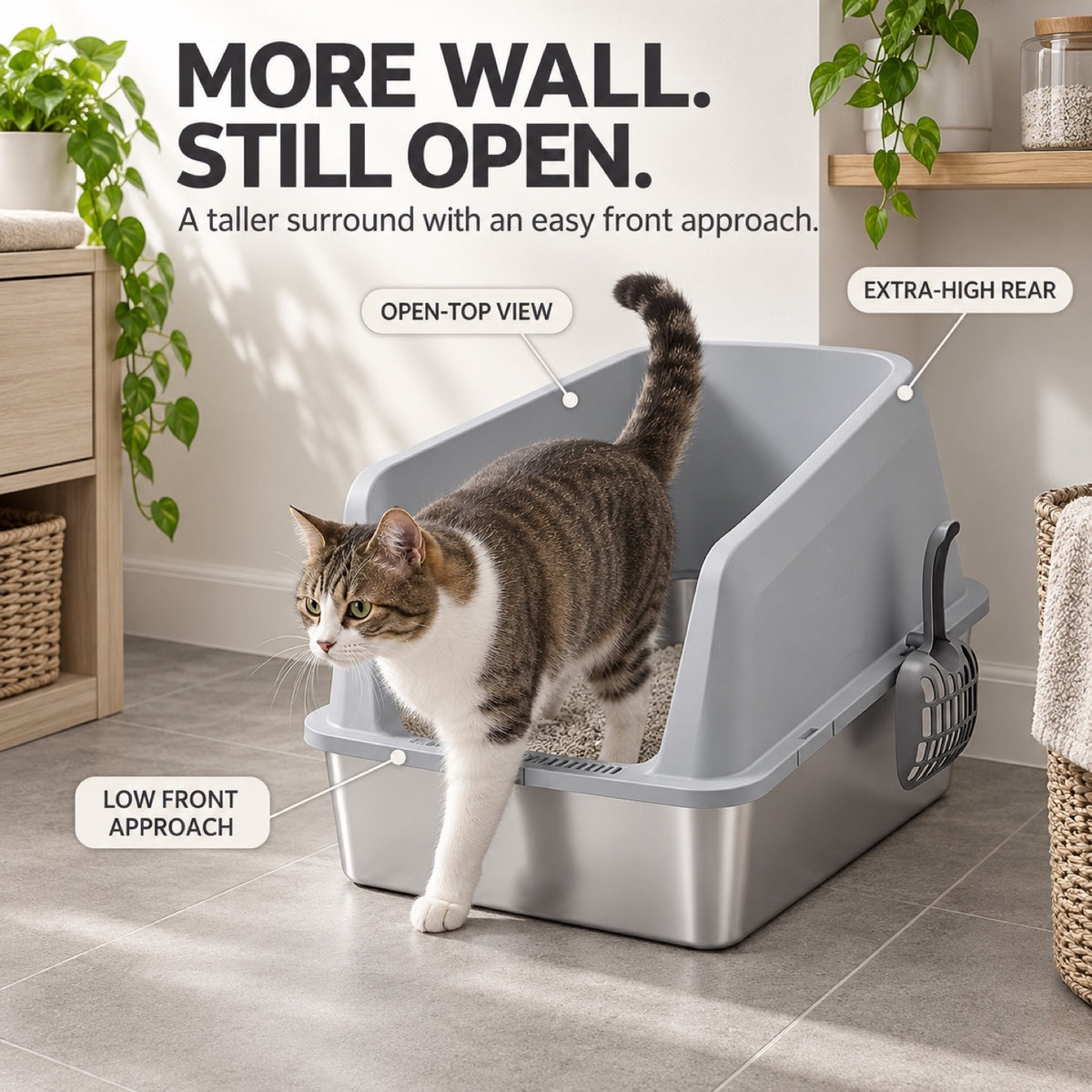 GAVPEPY Extra Large Stainless Steel Top-Entry High-Sided Cat Litter Box, 8 Options image 5 - 4.jpg
