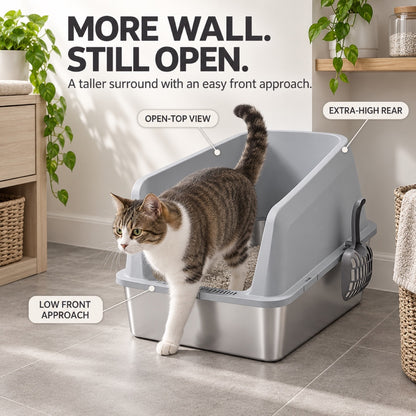 GAVPEPY Extra Large Stainless Steel Top-Entry High-Sided Cat Litter Box, 8 Options image 5 - 4.jpg