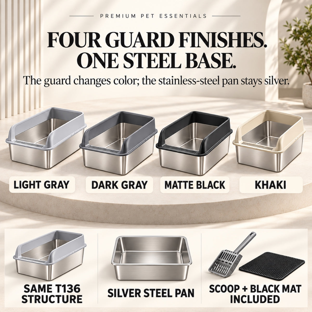 GAVPEPY Extra Large Stainless Steel Top-Entry High-Sided Cat Litter Box, 24 Options image 5 - 4.jpg