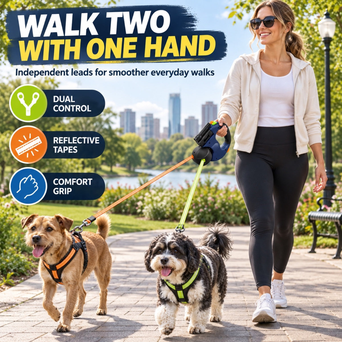 Dual-Dog Retractable Dog Leash, 3 Colors, By GAVPEPY image 5 - 4.jpg