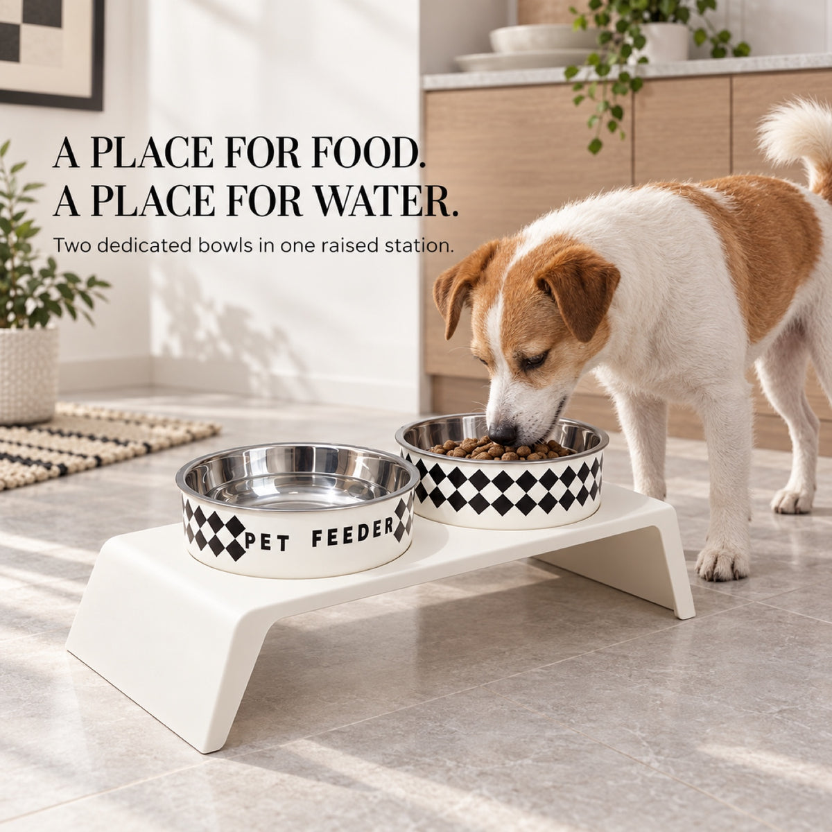Grid Stainless Steel Double Pet Bowl, White, By GAVPEPY image 5 - 4.jpg