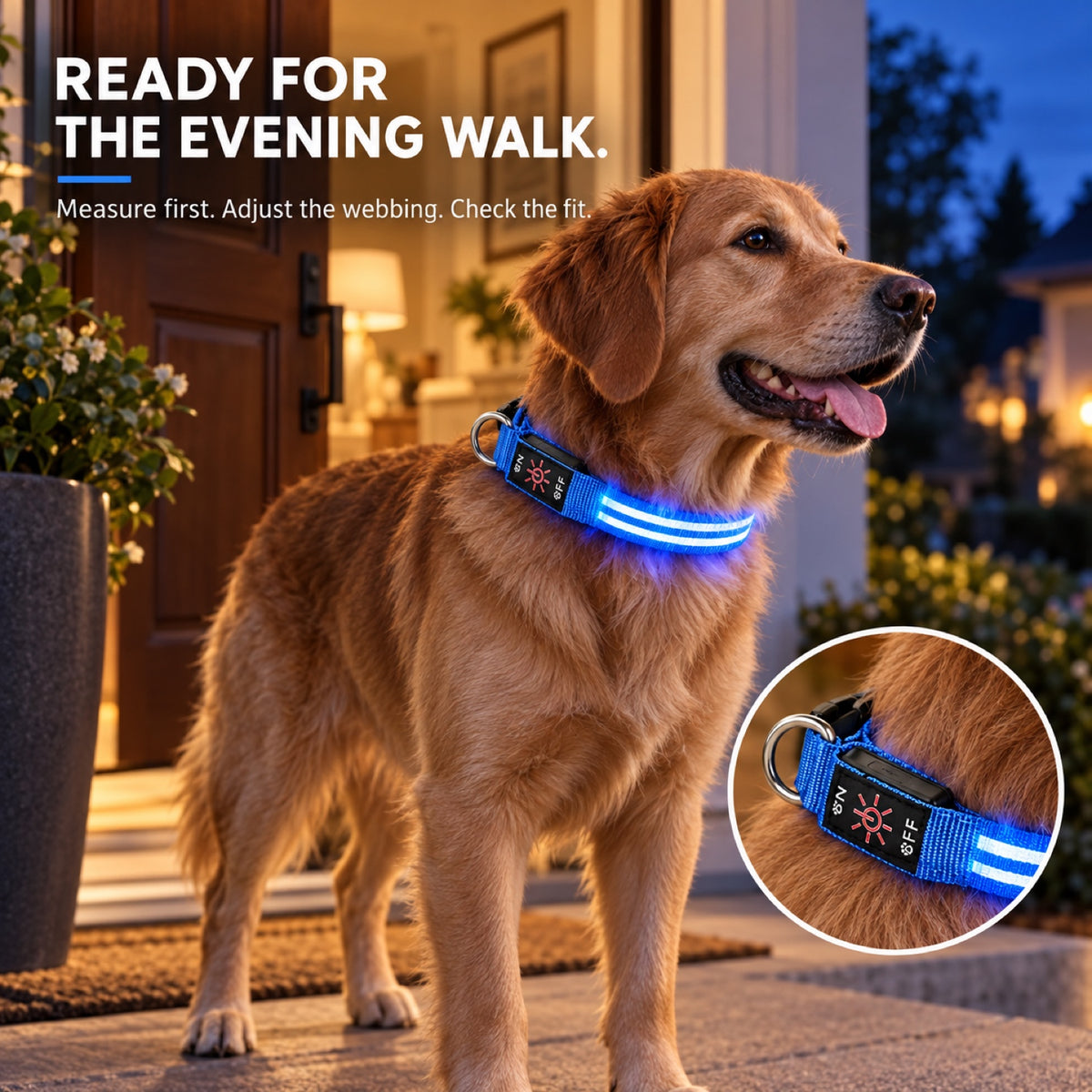GAVPEPY Woven webbing LED Light-Up Dog Collar, Sizes S, M, L, Red, Green, Blue, Pink, for neighborhood walks, park visits and daily dog wear; an adjustable neckwear option for supervised walks and everyday outings image 5 - 4.jpg