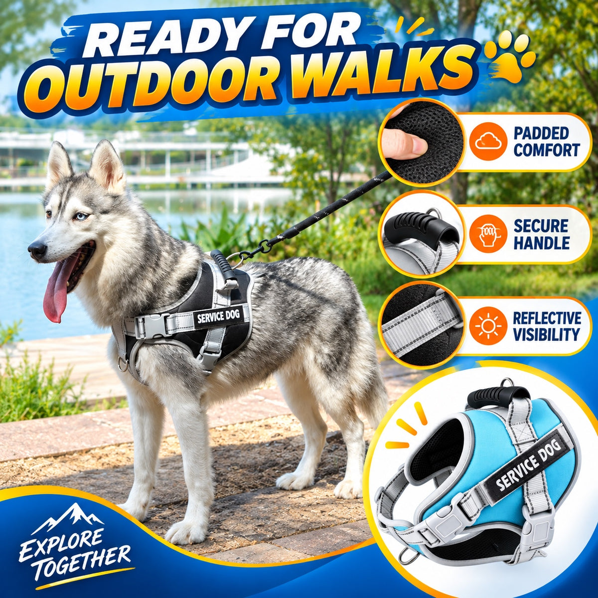Reflective Dog Harness and Leash Set, 6 Colors and 6 Sizes, By GAVPEPY image 5 - 4.jpg