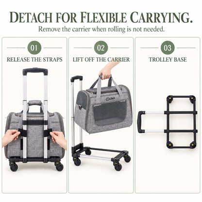 Large Rolling Pet Carrier with Detachable Trolley, 2 Colors, By GAVPEPY image 5 - 4.jpg