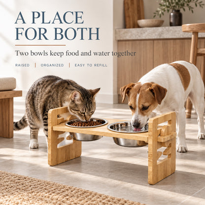 Flat-Bottom Bamboo Double Pet Bowl Stand, By GAVPEPY image 5 - 4.jpg
