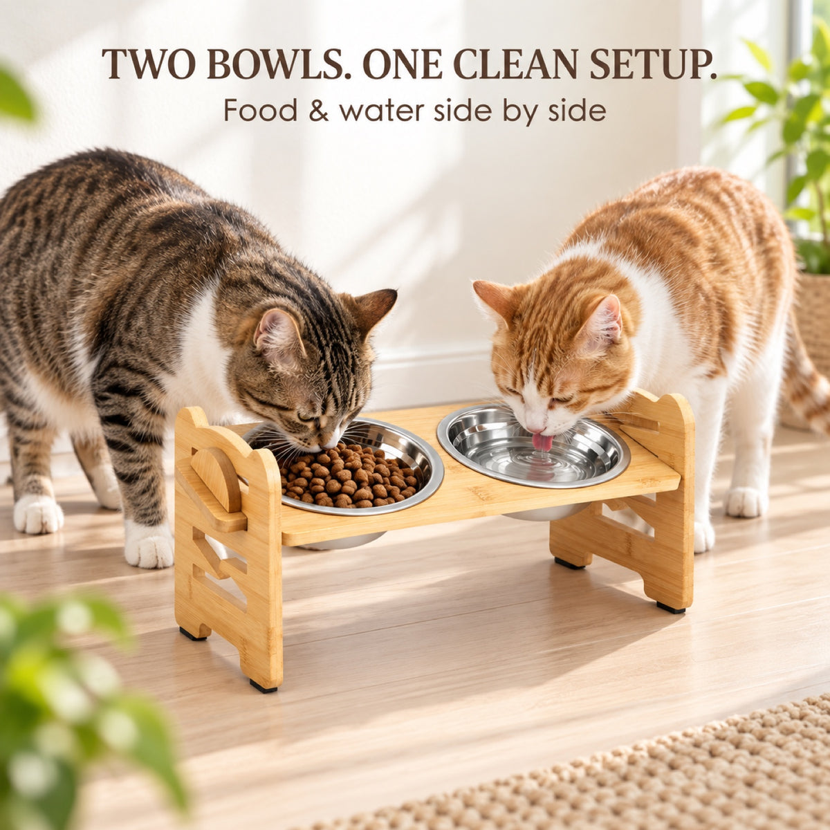 Foldable Bamboo Elevated Double Pet Bowl Stand, 2 Sizes, By GAVPEPY image 5 - 4.jpg