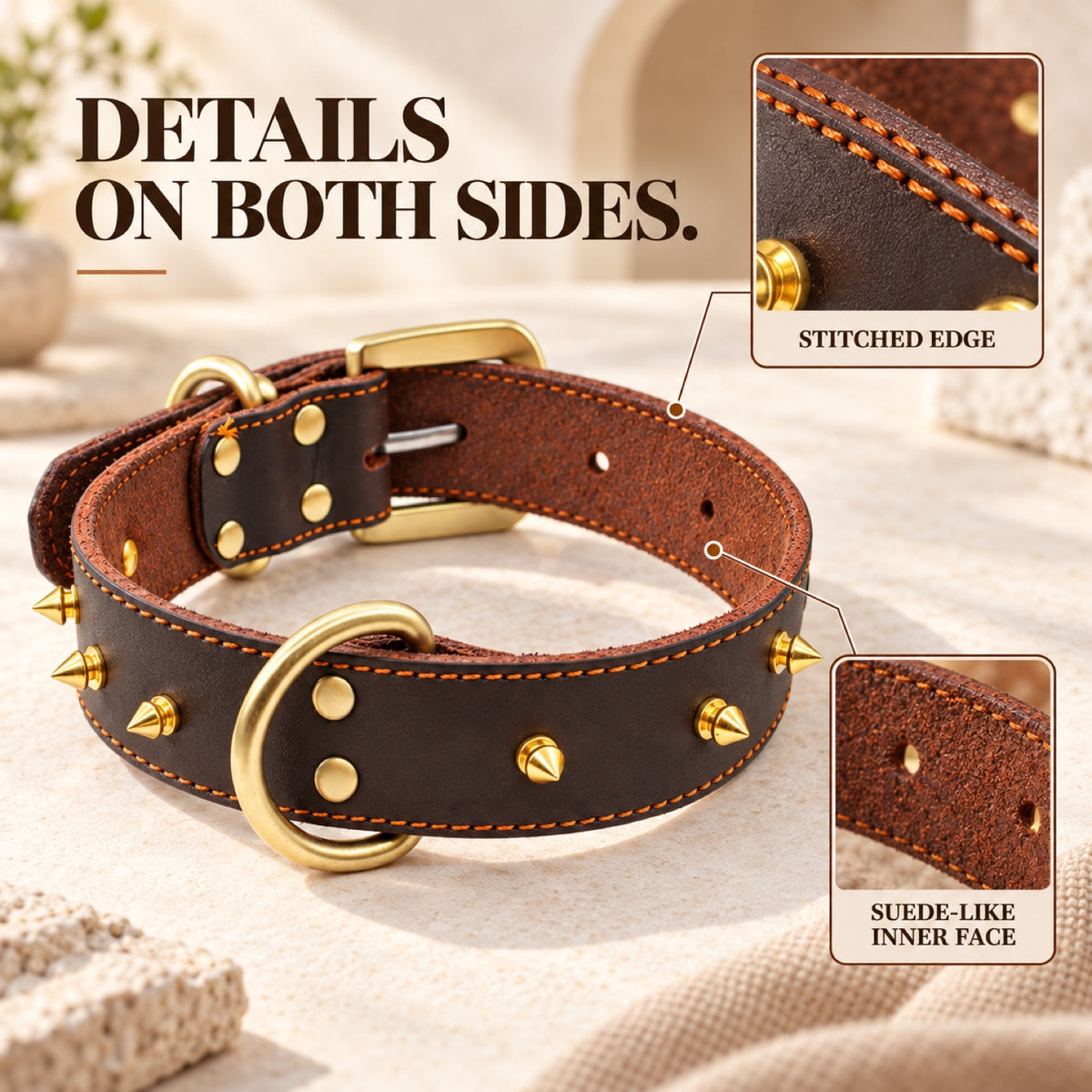 GAVPEPY Leather-style material Studded Dog Collar, Sizes 2-0 cm, 2-5 cm, 3-0 cm, 3-5 cm, Brown, for neighborhood walks, park visits and daily dog wear; an adjustable neckwear option for supervised walks and everyday outings image 5 - 4.jpg
