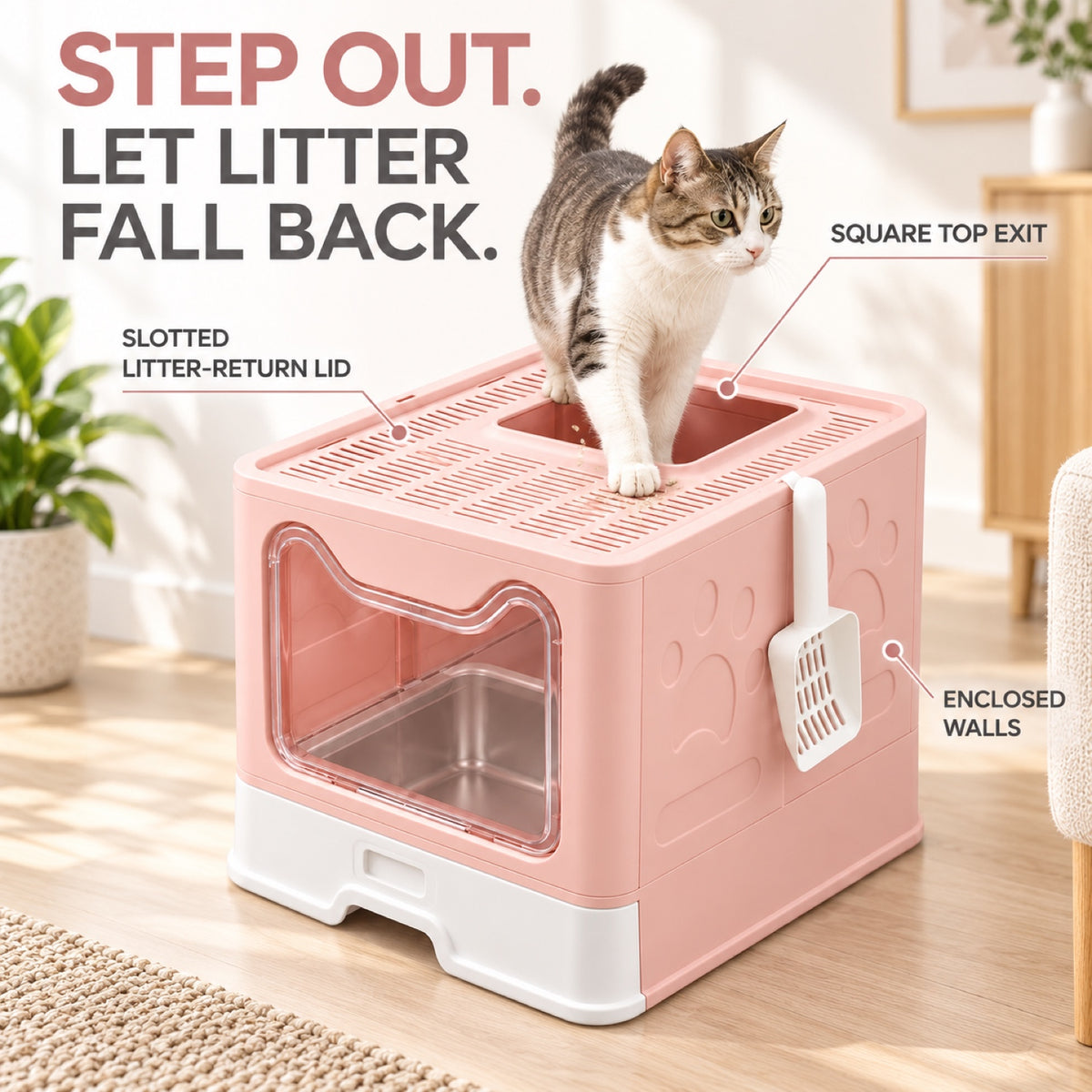 GAVPEPY Foldable Top-Entry Enclosed Cat Litter Box, 4 Options image 5 - 4.jpg