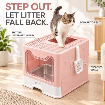 GAVPEPY Foldable Top-Entry Enclosed Cat Litter Box, 4 Options image 5 - 4.jpg