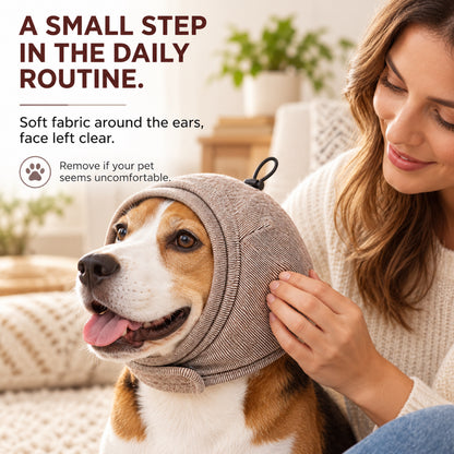 GAVPEPY Polyester Dog Ear Snood, Burgundy, Charcoal or Brown in S, M and L, for covering canine ears during supervised wind, grooming and daily routines, home, travel, grooming and outdoor walks, soft ribbed fabric, an open face and a top adjustment image 5 - 4.jpg