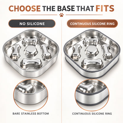 Square Bone-Print Stainless Steel Slow Feeder Bowl, 2 Base Options, By GAVPEPY image 5 - 4.jpg