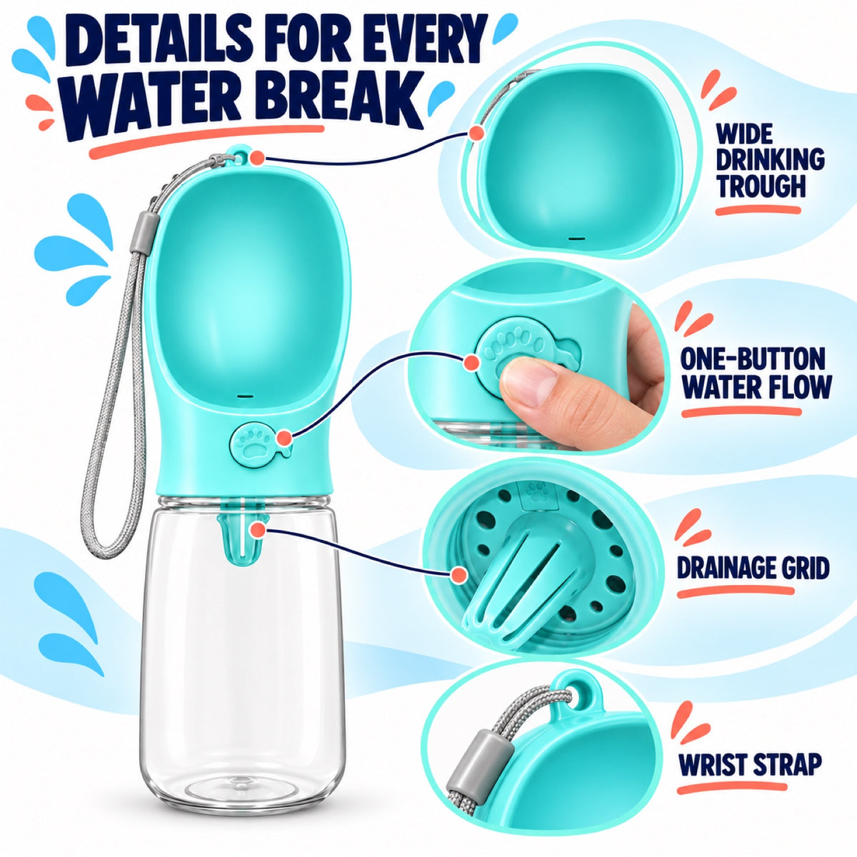 Portable Pet Water Bottle, 350 or 550 mL, 3 Colors, By GAVPEPY image 5 - 4.jpg