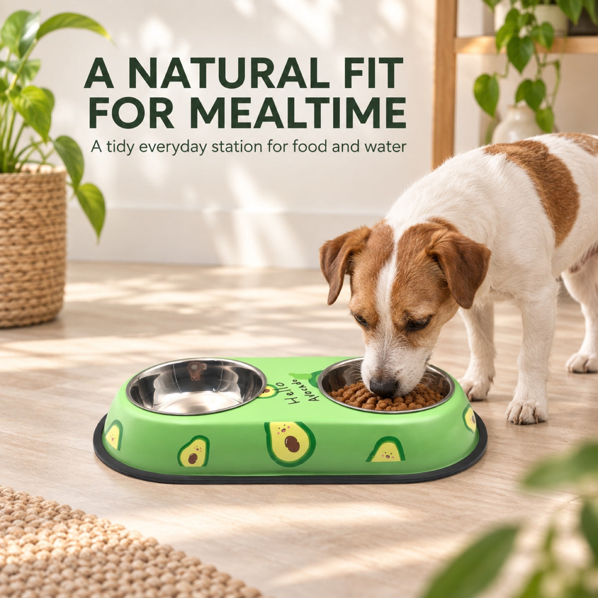 Avocado-Print Double Pet Bowl, 2 Sizes, By GAVPEPY image 5 - 4.jpg