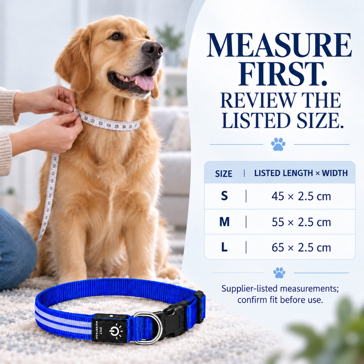 GAVPEPY Nylon Dual-Fiber LED Dog Collar, Sizes S, M, L, Red, Blue, Green, for neighborhood walks, park visits and daily dog wear; an adjustable neckwear option for supervised walks and everyday outings image 5 - 4.jpg