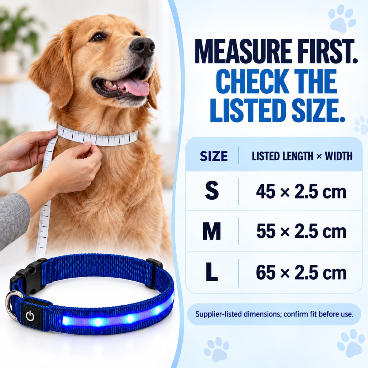 GAVPEPY Nylon LED Strip Dog Collar, Sizes S, M, L, Red, Blue, Green, for daily dog walks and outdoor wear; adjustable neckwear with the selected finish and fit shown in the product photos; review the selected variant photo for details image 5 - 4.jpg
