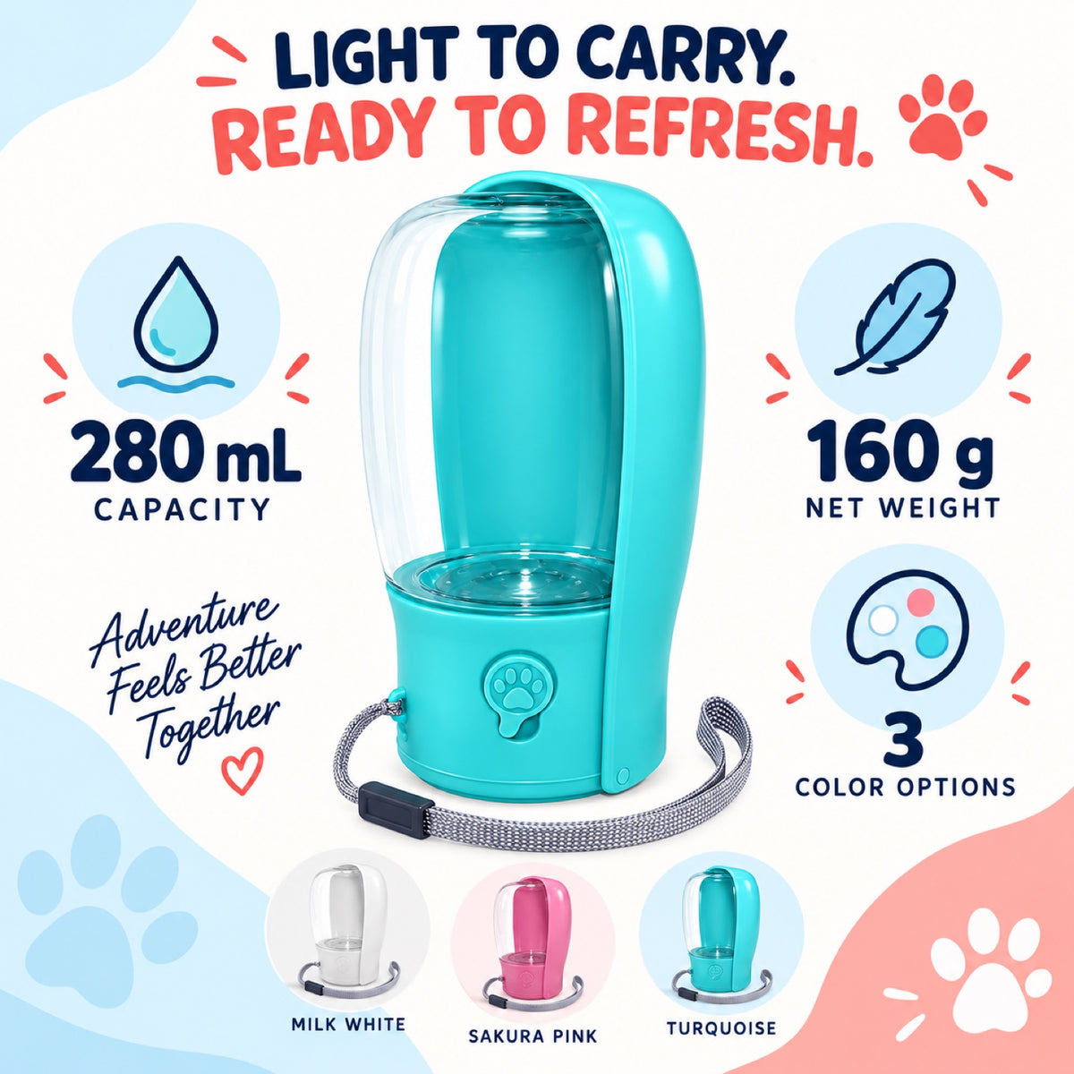 Foldable Silicone Pet Travel Water Bottle, 280 mL, 3 Colors, By GAVPEPY image 5 - 4.jpg