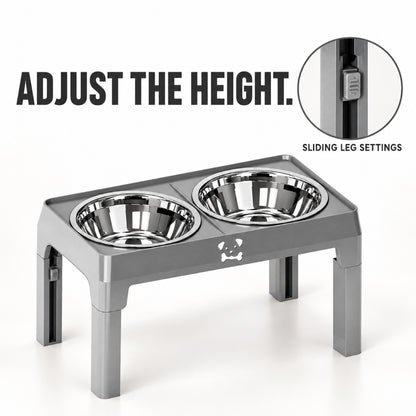 GAVPEPY Adjustable Raised Double Pet Feeder, 43 x 24 x 8.5 cm, Black or Steel Gray, for Everyday Dog and Cat Meals or Water at Home, two bowl positions in a plastic support; a practical feeding setup for daily pet-care routines image 5 - 4.jpg