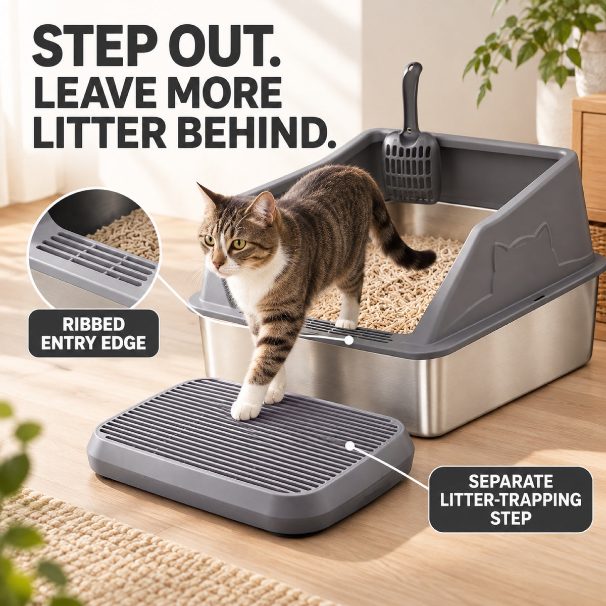 GAVPEPY Stainless Steel High-Sided Cat Litter Box, 56 Options image 5 - 4.jpg