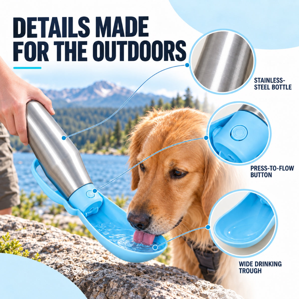 Stainless Steel Travel Dog Water Bottle, 750 mL, 7 Colors, By GAVPEPY image 5 - 4.jpg