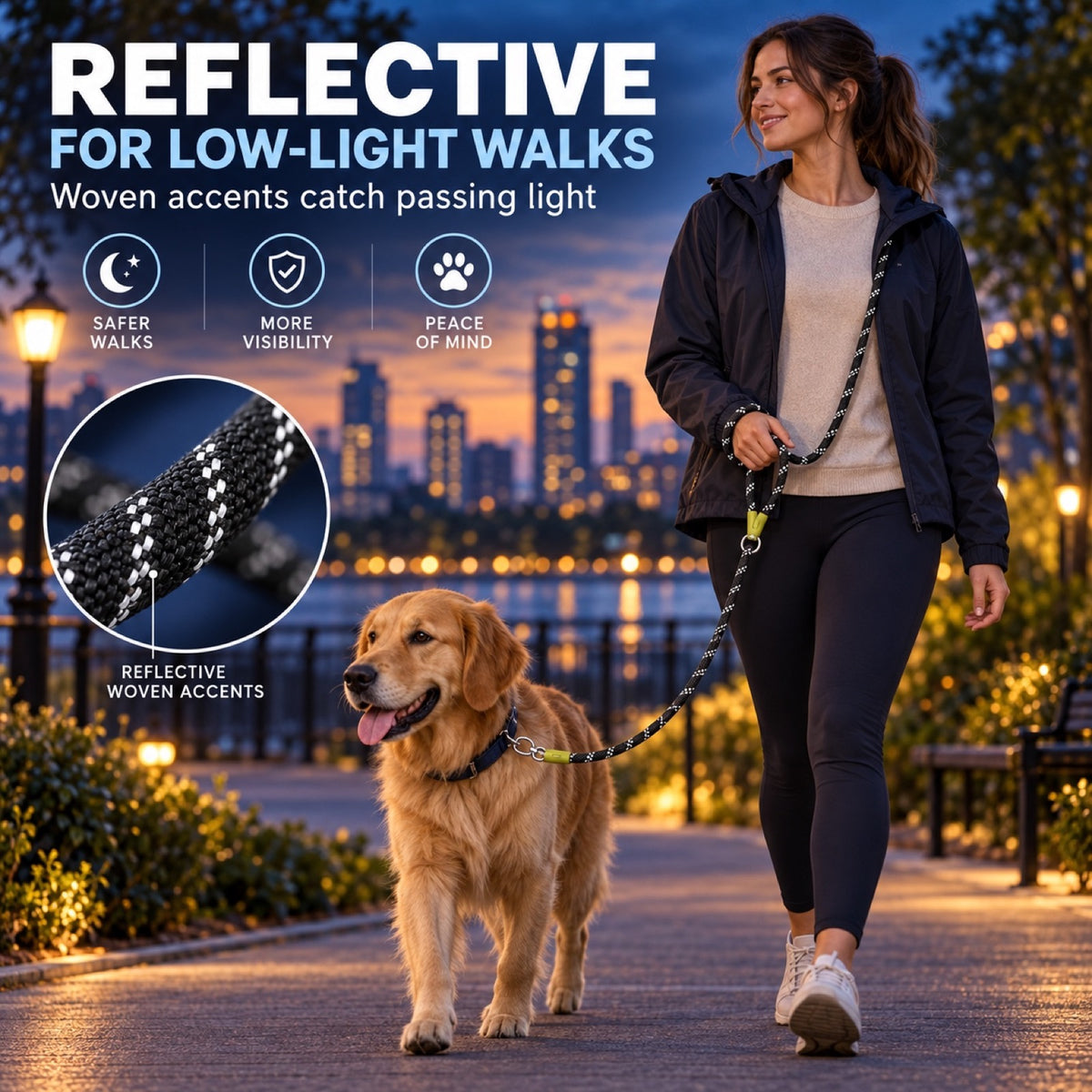 Upgraded Reflective Hands-Free Dog Leash, 4 Colors and 2 Widths, By GAVPEPY image 5 - 4.jpg