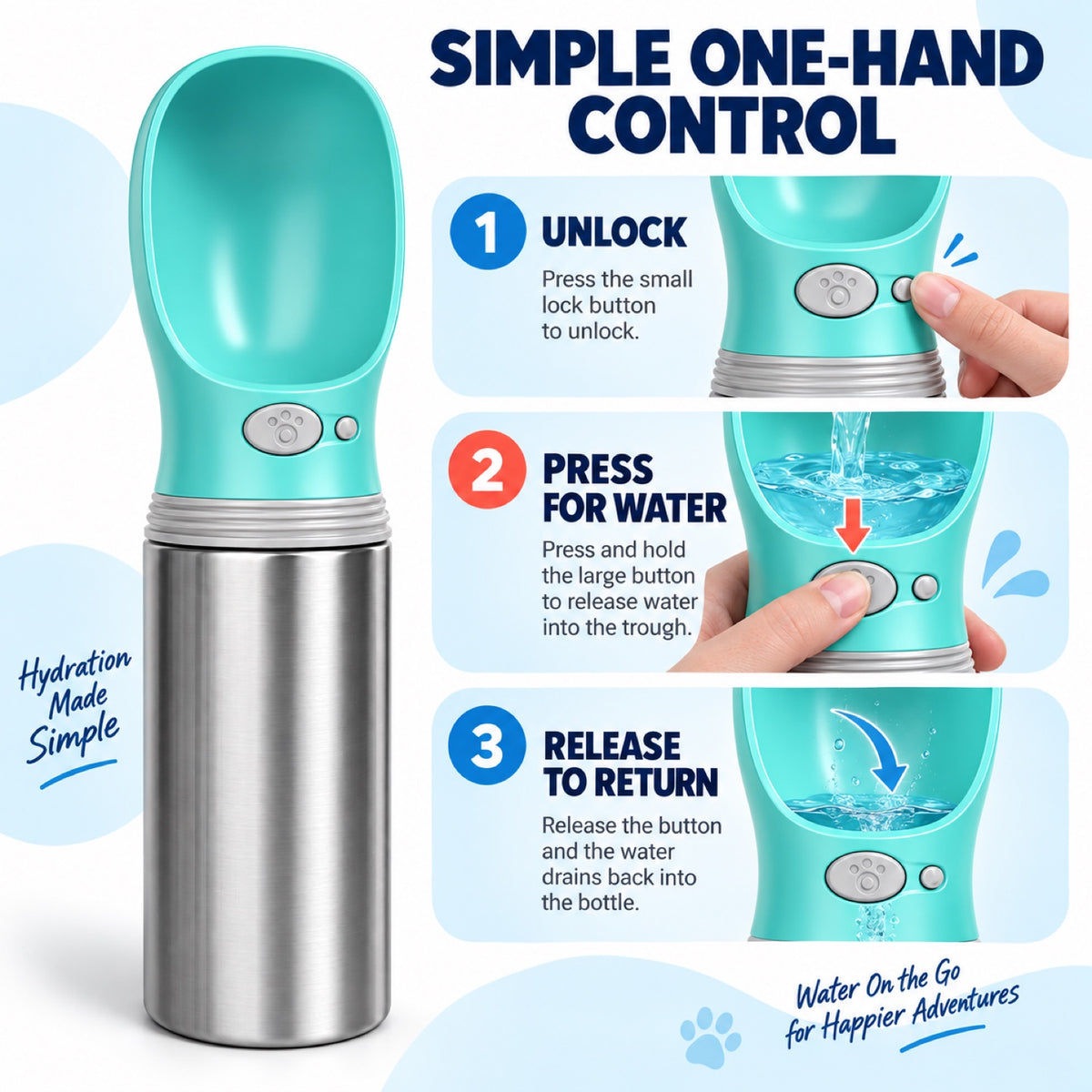 304 Stainless Steel Pet Travel Water Bottle, 400 mL, By GAVPEPY image 5 - 4.jpg