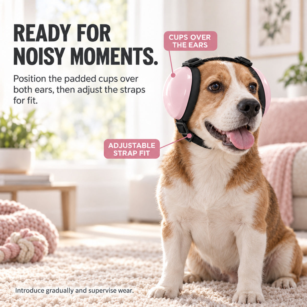 GAVPEPY ABS-Shell Adjustable Dog Ear Muffs, selected S, M and L sizes in Pink, Blue, Orange, Black, Red, Purple, White or Green, for covering canine ears during supervised noisy routines, home, travel, grooming and outdoor events image 5 - 4.jpg