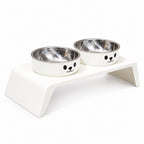 GAVPEPY ABS Plastic Cat-Face Stainless Steel Double Pet Bowl for Everyday Feeding, Water Service and Organized Pet Care, Colors Black and White, for Home Kitchens, Feeding Stations and Travel Setups, Foldable Design Supports Compact Storage