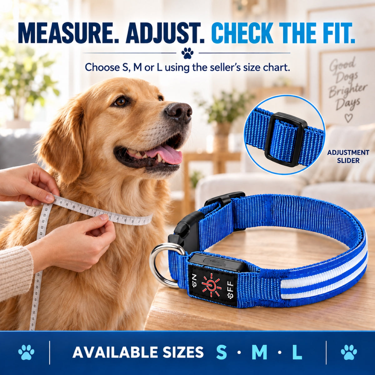 GAVPEPY Woven webbing LED Light-Up Dog Collar, Sizes S, M, L, Red, Green, Blue, Pink, for neighborhood walks, park visits and daily dog wear; an adjustable neckwear option for supervised walks and everyday outings image 6 - 5.jpg
