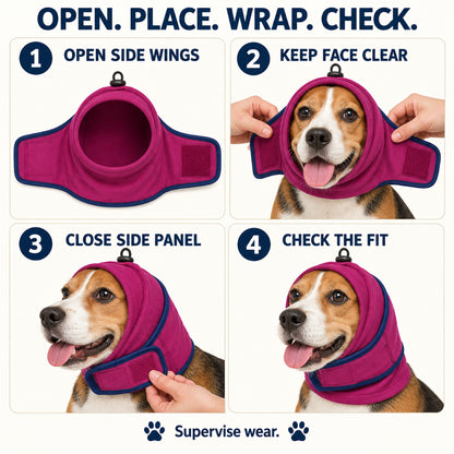 GAVPEPY Fleece-Style B-Shape Dog Head and Neck Wrap, Navy Blue or Purple in S, M, L and XL, for covering ears and neck during supervised cool-weather or noisy routines, walks, home, grooming and travel image 6 - 5.jpg