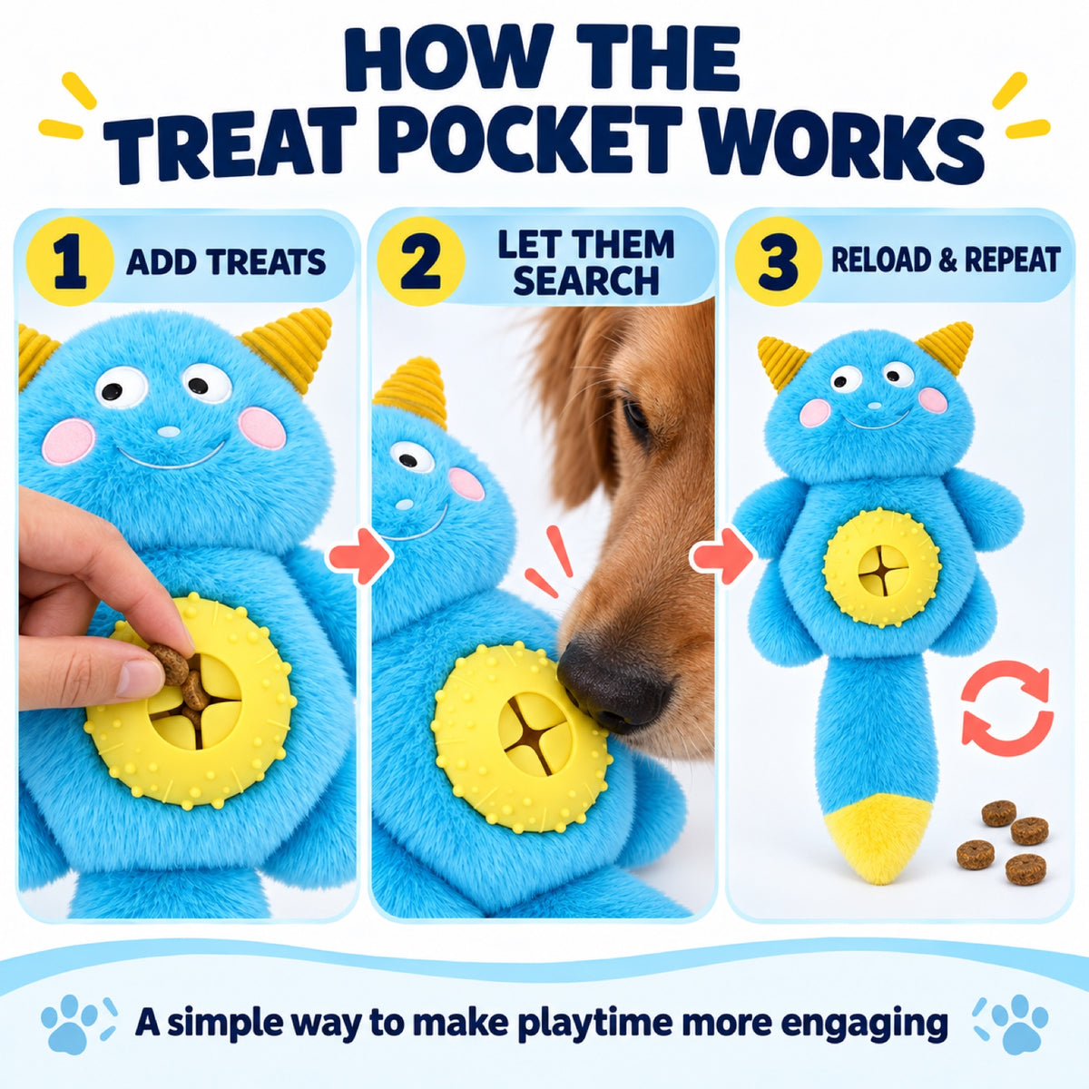 Plush Monster Treat-Dispensing Dog Toy, 3 Colors, By GAVPEPY image 6 - 5.jpg