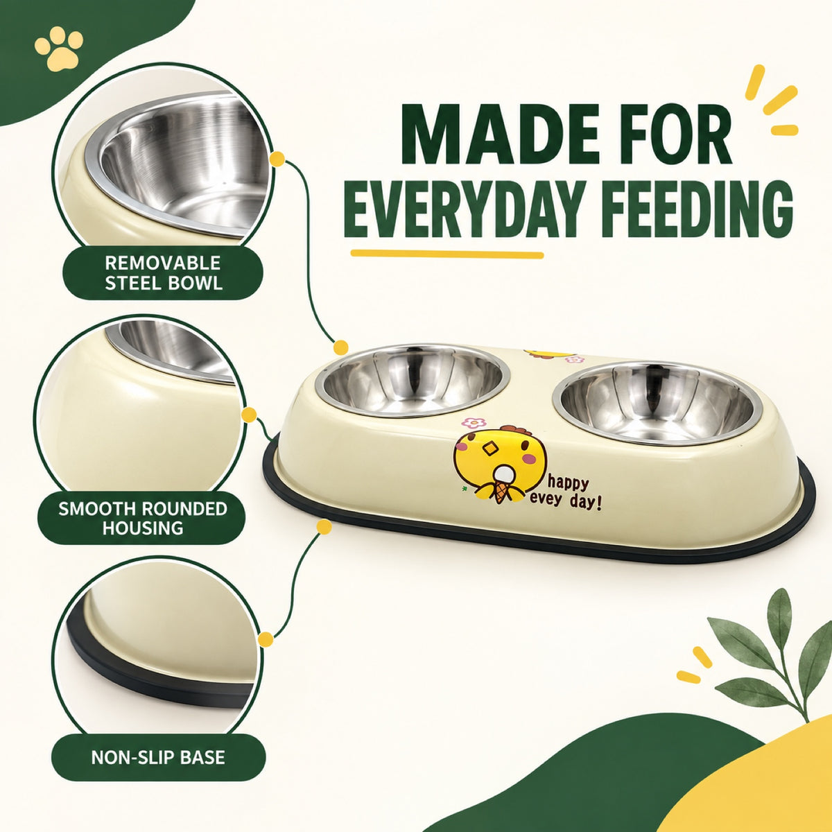 Chicken-Print Double Pet Bowl, 2 Sizes, By GAVPEPY image 6 - 5.jpg
