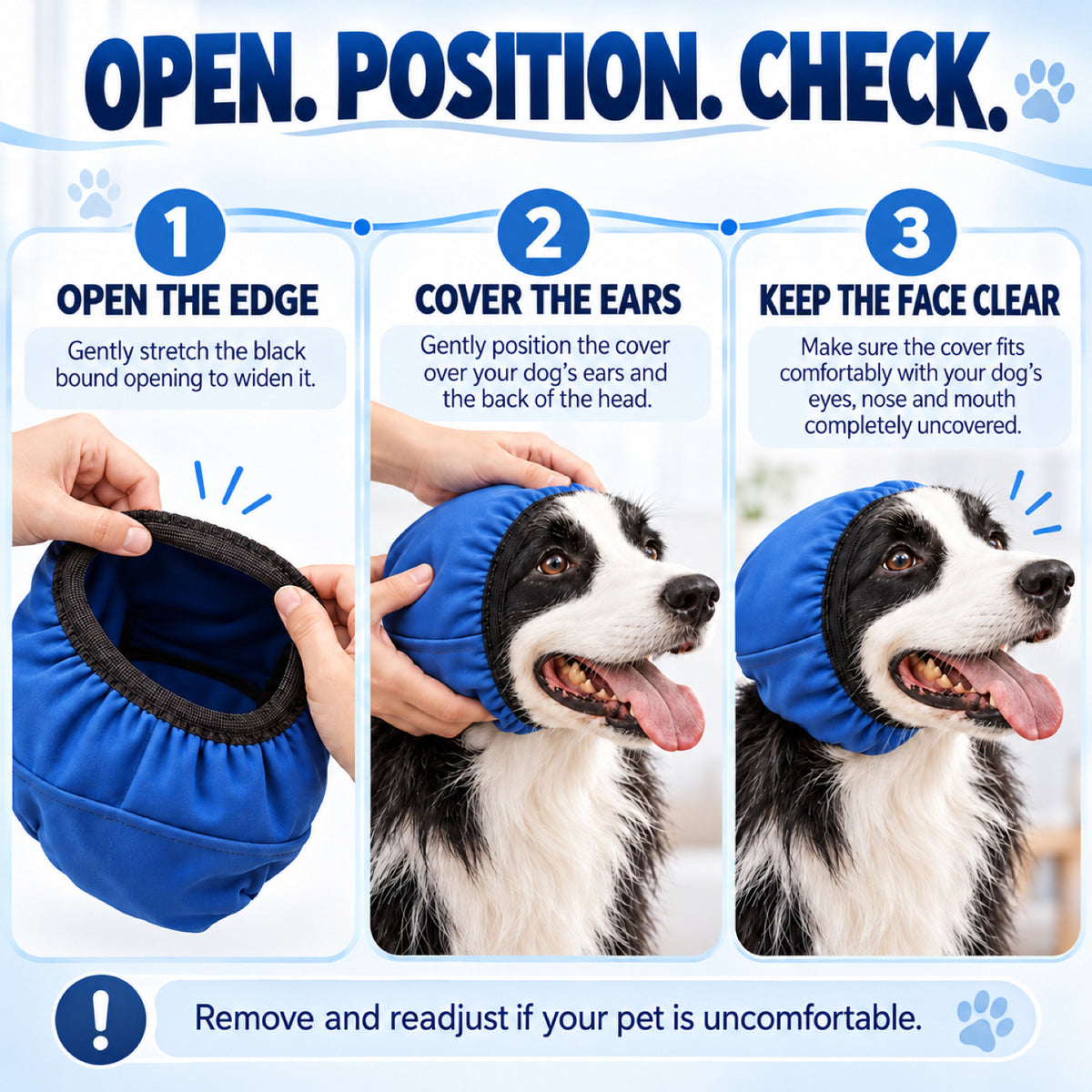 GAVPEPY Blue Dog and Cat Bath-Time Ear Wrap, Blue in S, M and L sizes, for covering pet ears during supervised bathing and splash-prone grooming, home baths, grooming sessions and careful wash routines image 6 - 5.jpg
