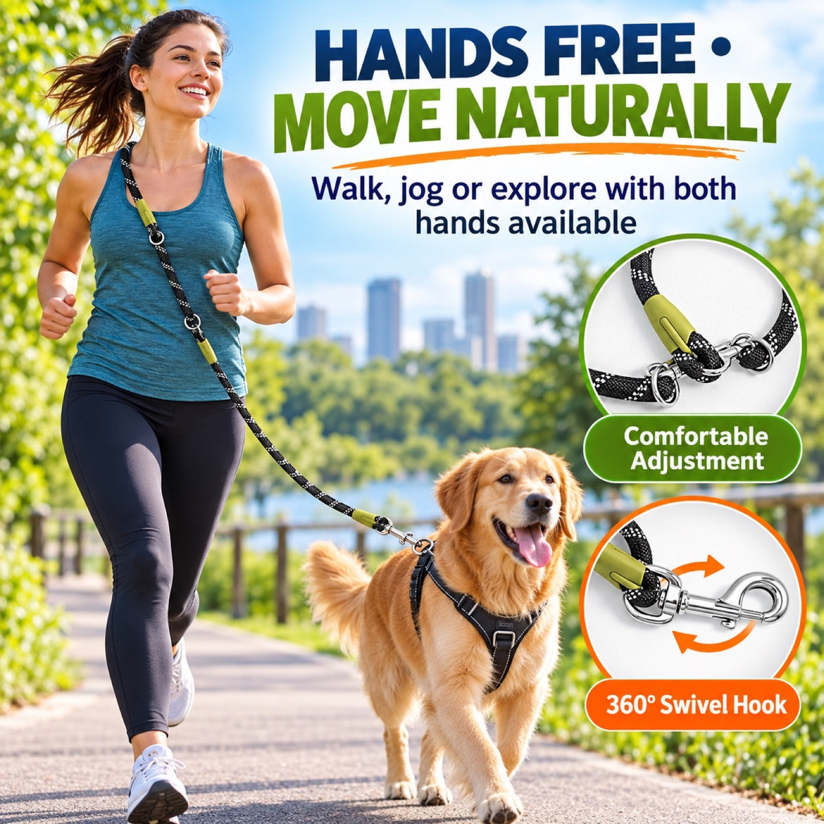 Upgraded Reflective Hands-Free Dog Leash, 4 Colors and 2 Widths, By GAVPEPY image 6 - 5.jpg