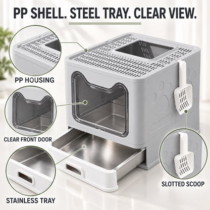 GAVPEPY Foldable Top-Entry Enclosed Cat Litter Box, 4 Options image 6 - 5.jpg