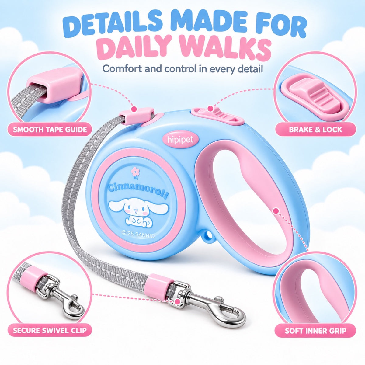 Cinnamoroll Retractable Dog Leash, 2 Lengths, By GAVPEPY image 6 - 5.jpg