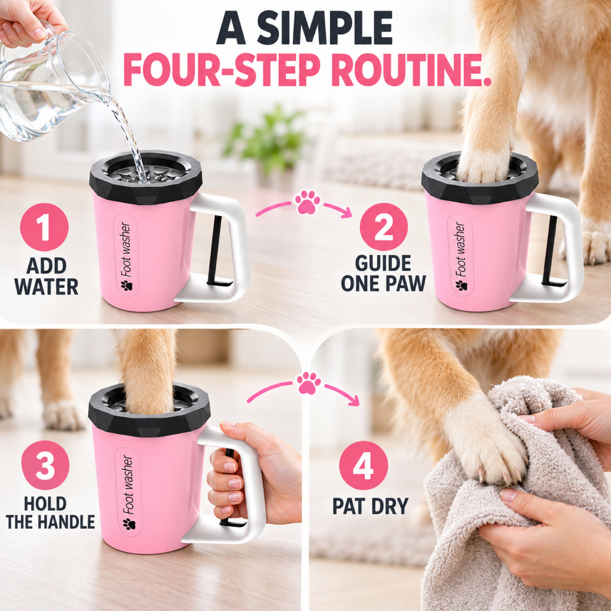 GAVPEPY Plastic Handled Paw Washer Cup, Sizes , White, Green, Pink, for cleaning paws after outdoor walks; reusable cup with the selected color and size shown in the product photos; review the selected variant photo for details image 5 - 5.jpg