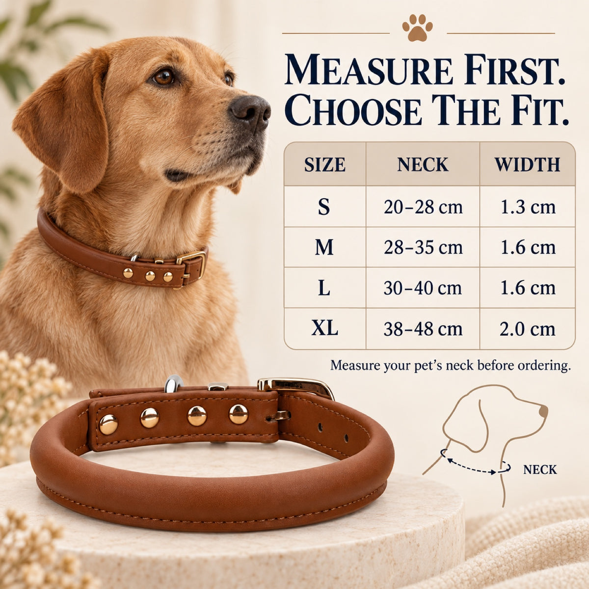 GAVPEPY Leather-style material Padded Dog Collar, Sizes S, M, L, XL, Brown, White, Black, for neighborhood walks, park visits and daily dog wear; an adjustable neckwear option for supervised walks and everyday outings image 6 - 5.jpg