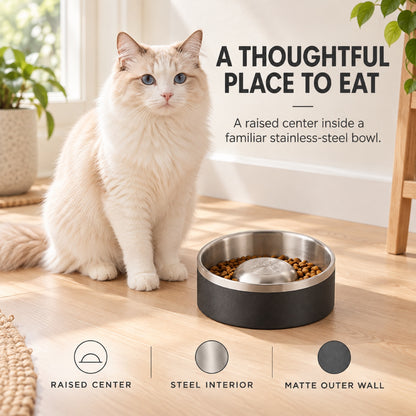 GAVPEPY Stainless Steel Paw-Pattern Slow Feeder Bowl, 17 or 20 cm diameter, 11 finishes including Black, Pink, Green, Navy Blue, White, Orange, Red, Blue, Mint Green, Gray and Steel, for Everyday Dog and Cat Meals or Water at Home, raised paw-shaped image 6 - 5.jpg