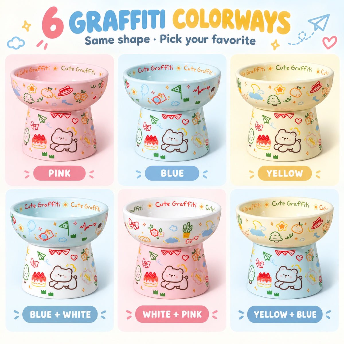 Graffiti Ceramic Pet Bowl, 6 Colorways, By GAVPEPY image 5 - 5.jpg