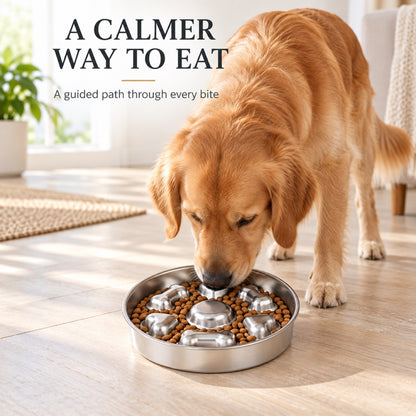 Round Bone-Print Stainless Steel Slow Feeder Bowl, 3 Base Options, By GAVPEPY image 6 - 5.jpg