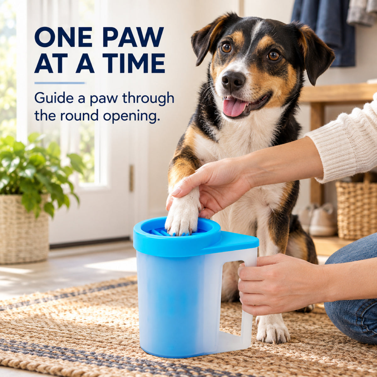 GAVPEPY PP plastic Handled Paw Washer with Towel Brush Option, Sizes M, L, Blue, Pink, Green, after rainy walks, park visits and everyday outdoor trips; a reusable cup design for rinsing paws after walks and outdoor play image 5 - 5.jpg