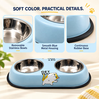 Cat-Print Double Pet Bowl, 2 Sizes, By GAVPEPY image 6 - 5.jpg