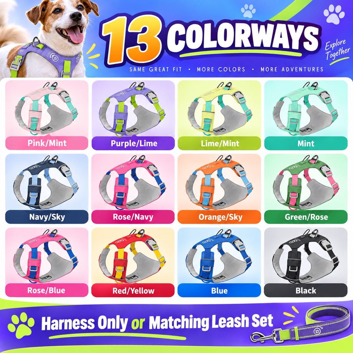 Quick-Dry Outdoor Dog Harness, 13 Colors and 5 Sizes, By GAVPEPY image 6 - 5.jpg