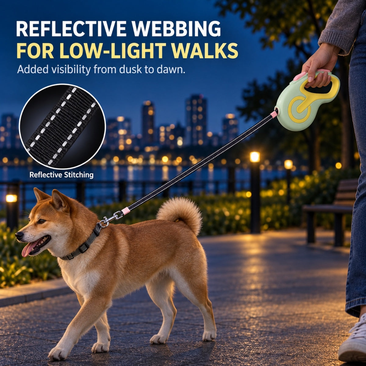 Rubber-Grip Reflective Retractable Dog Leash, 6 Colors, By GAVPEPY image 6 - 5.jpg