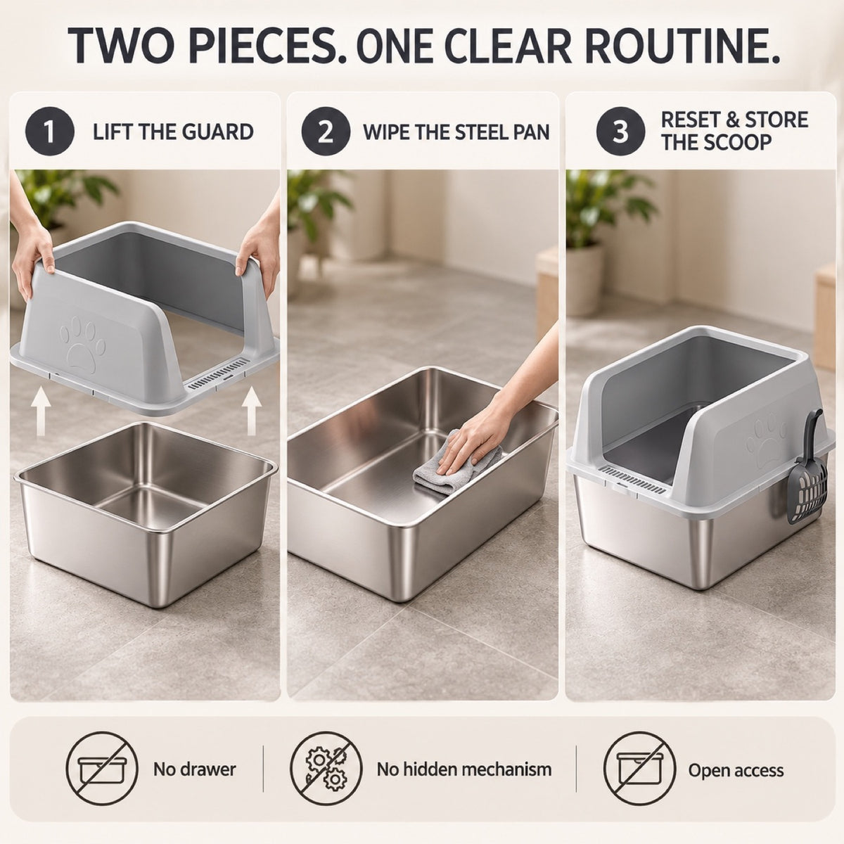 GAVPEPY Extra Large Stainless Steel Top-Entry High-Sided Cat Litter Box, 8 Options image 6 - 5.jpg