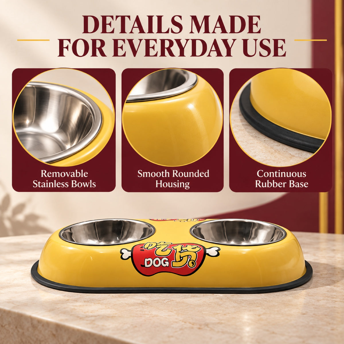 Foodie-Print Double Pet Bowl, 2 Sizes, By GAVPEPY image 6 - 5.jpg