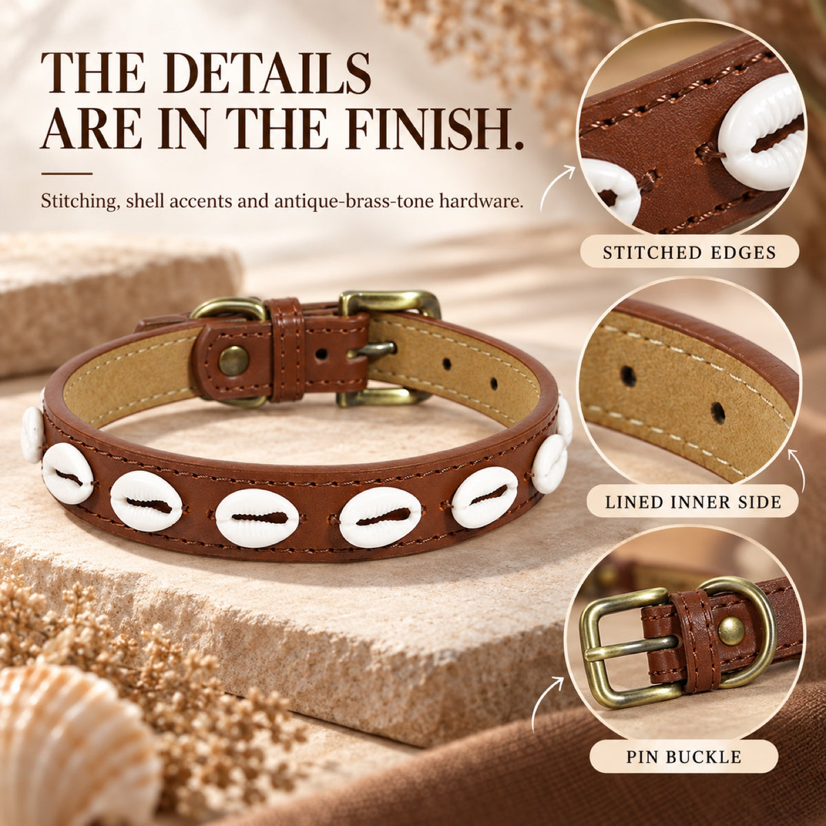 GAVPEPY Faux leather Decorative Shell Dog Collar, Sizes XS, S, M, L, Coffee Brown, Red, Black, for neighborhood walks, park visits and daily dog wear; an adjustable neckwear option for supervised walks and everyday outings image 6 - 5.jpg