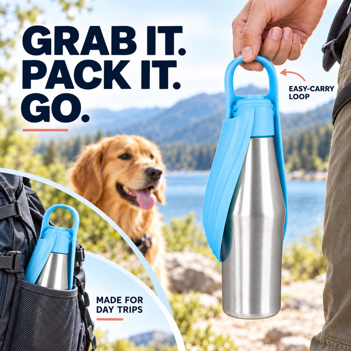 Stainless Steel Travel Dog Water Bottle, 750 mL, 7 Colors, By GAVPEPY image 6 - 5.jpg